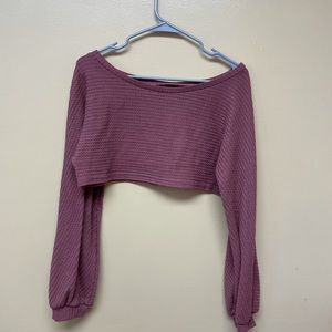 Long Sleeve Boat Neck Cropped Sweater- Pink